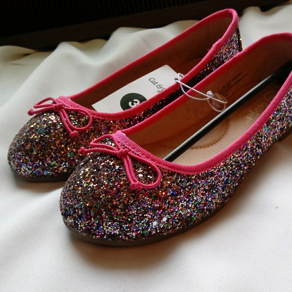 SOLD OUT Fancy Girls Glimmering Black & Pink Flats Size 3